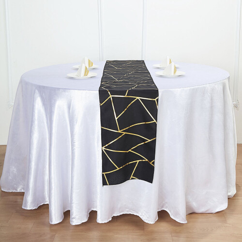 Chemin de table géométrique noir et or en polyester 30,5 x 274 cm