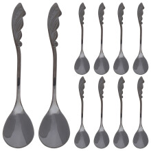 10Pcs Mini Black Stainless Handle Spoons for Coffee and Tea