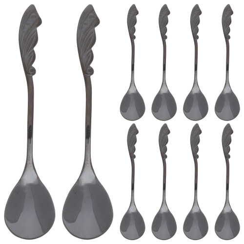 10Pcs Mini Black Stainless Handle Spoons for Coffee and Tea
