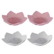 4Pcs Self-Draining Silicone Soap Holder, Lotus Flower Shape for Shower