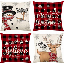 Capas de Almofada de Natal 50x50cm, Mistura de Linho, Conjunto de 4