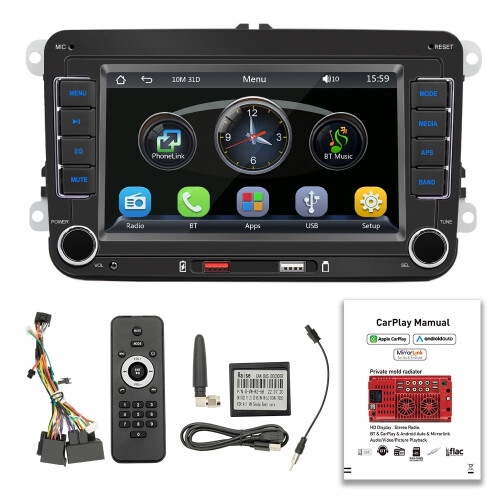Autoradio da 7 pollici con touchscreen, Bluetooth, CarPlay e