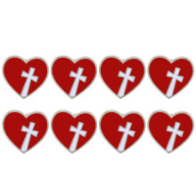 8Pcs Christian Cross Heart Brooch Red Enamel Alloy Pins for Charity
