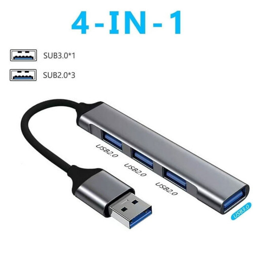 Διανομέας USB 4 θυρών – Λεπτός αλουμίνιο, USB3.0 + 2.0