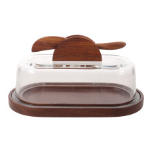 Stylish Transparent Butter Dish with Wood Lid for Daily Home Use