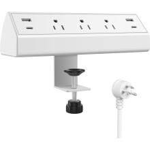 Bordklemme Strømskinne Hvid 3 Stikkontakter 2 USB-C PD