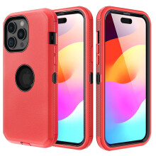 Schokbestendige pantserhoes voor iPhone 16 Pro Max, 3-in-1, rood en zwart.