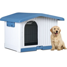 Caseta de plástico de 88 cm (34,6 pulgadas) para perros pequeños y medianos, color azul.