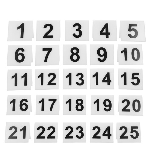 25Pcs Acrylic Table Number Signs 1-25 White Rounded Edges for Parties