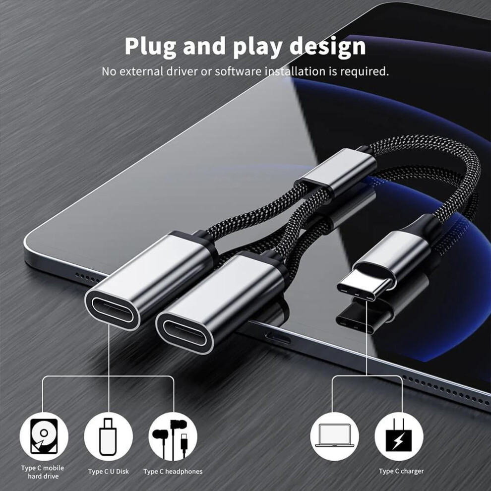 Usb-C Splitter Adapter Dual Usb-C Male 480Mbps 972745842996