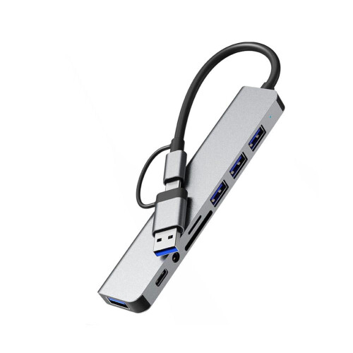 Σταθμός σύνδεσης USB-C Hub 8 σε 1, ασημί αλουμίνιο