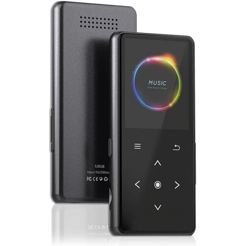 Reprodutor de MP3 de 128 GB com Bluetooth 5.2 e alto-falante integrado.