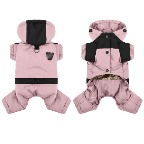 Vinterfrakk med hette for små hunder, 4-bens jumpsuit,