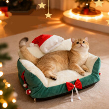 Pet Sofa for Cats – Indoor Cat Couch Bed, Christmas Santa Hat Design, Fits Kitchen, Bedroom, Living Room, Porch, Patio, Balcony, Apartment