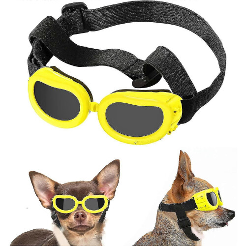 Gafas de sol para perros pequeños con protección UV y correa ajustable.