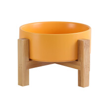 Forhøjet keramisk kæledyrsskål 400 ml med skridsikker bambusstander