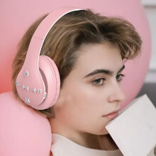Różowe bezprzewodowe słuchawki Bluetooth – składane i chowane