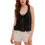 Womens Sleeveless Tie Front Tank Top Lace Trim Button-Black M 1