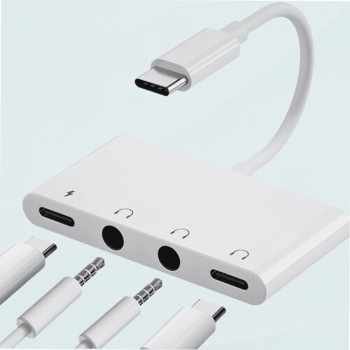 USB-C til dobbel 3,5 mm lydadapter med PD-lading