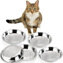 Confezione da 5 ciotole per animali domestici in acciaio inossidabile da 473 ml (16 oz), basse e larghe