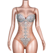 Rhinestones Bodysuits for Women Diamante Dance Leotard-color S