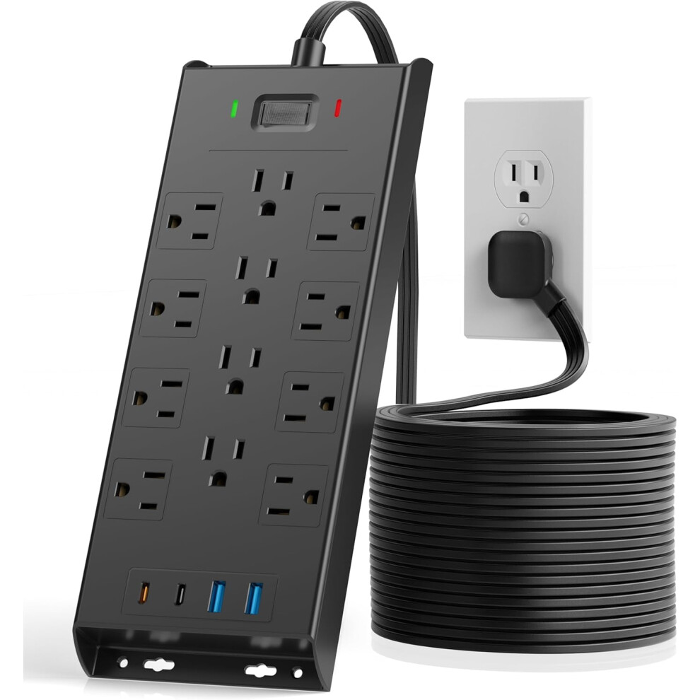 Surge Protector Power Strip 4800J 12 Outlets 2 Usb-C Black 9032631818533