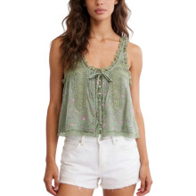 Womens Tie Front Tank Top Bohemian Sleeveless-printed green M