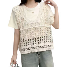 Breathable Hollow Knit Sleeveless Blouse Loose Fit-White os