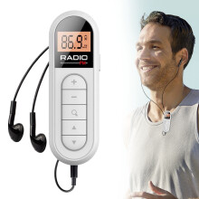Λευκό ραδιόφωνο FM τσέπης με οθόνη LCD, κλιπ ζώνης και USB-C