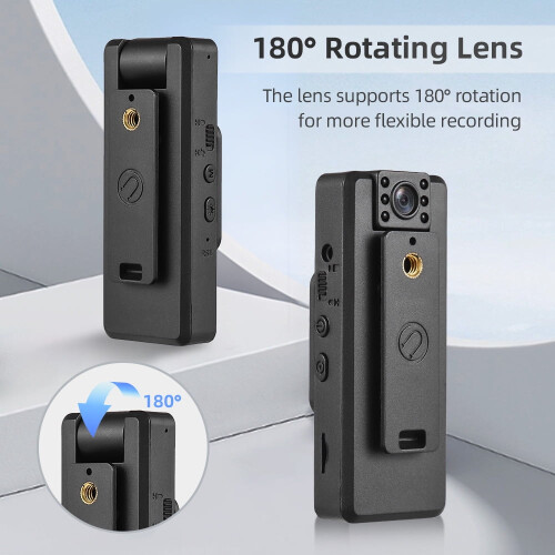 Câmera corporal 4K WiFi com clipe giratório de 180