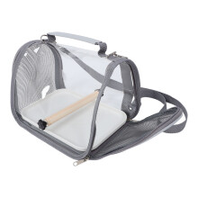Gaiola portátil para pássaros, cinza claro, com ventilação.
