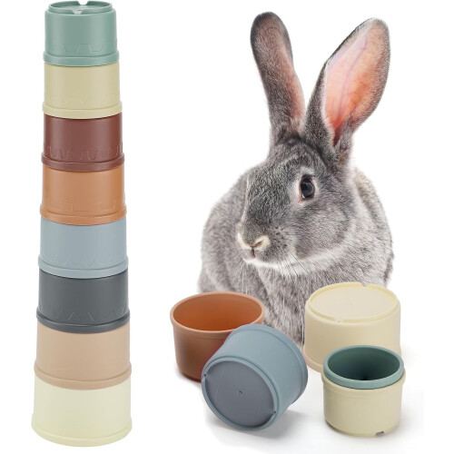 Conjunto de 8 Copos Empilháveis Coelho de Plástico Multicoloridos