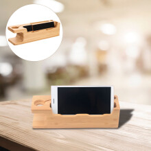 Supporto da scrivania in legno per telefono e orologio.