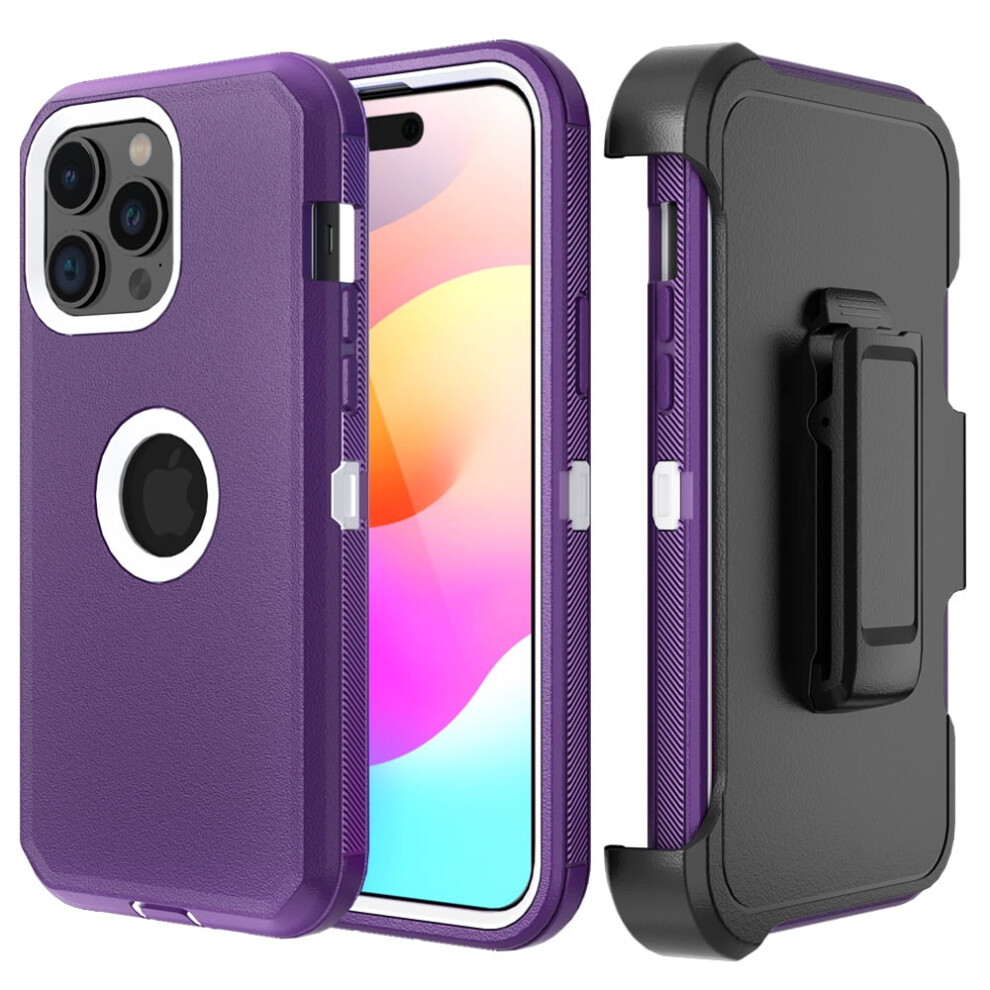 Iphone 15 Plus Rugged Case With Belt Clip Purple White White,Purple 9170372487455