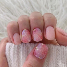 Unhas postiças curtas e redondas, rosa nude, 24 unidades