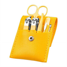 Trousse de manucure avec portefeuille en cuir jaune 12 pièces
