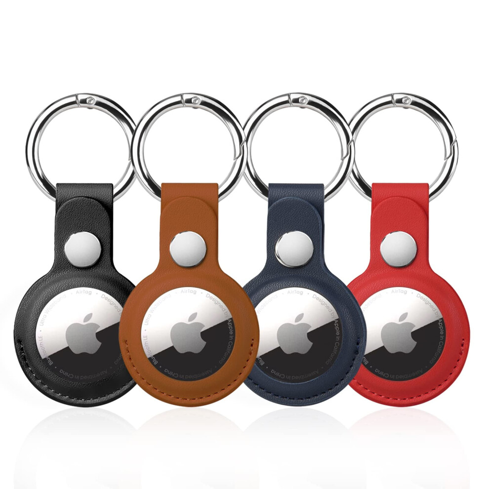 4-Pack Airtag Holder Keychain In Pu Leather Brown/Blue/Black 9450273255576