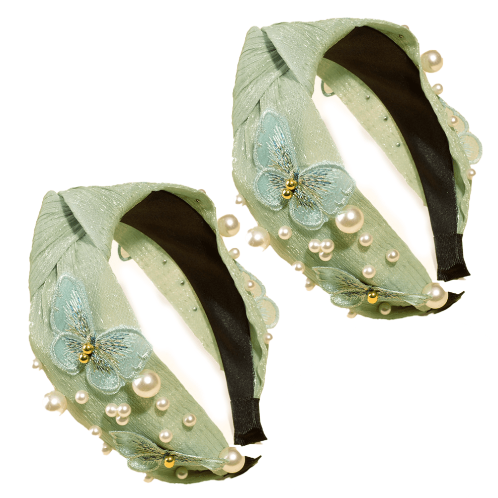 Pearl Butterfly Headband for Girls, No-Slip Top Knot Style