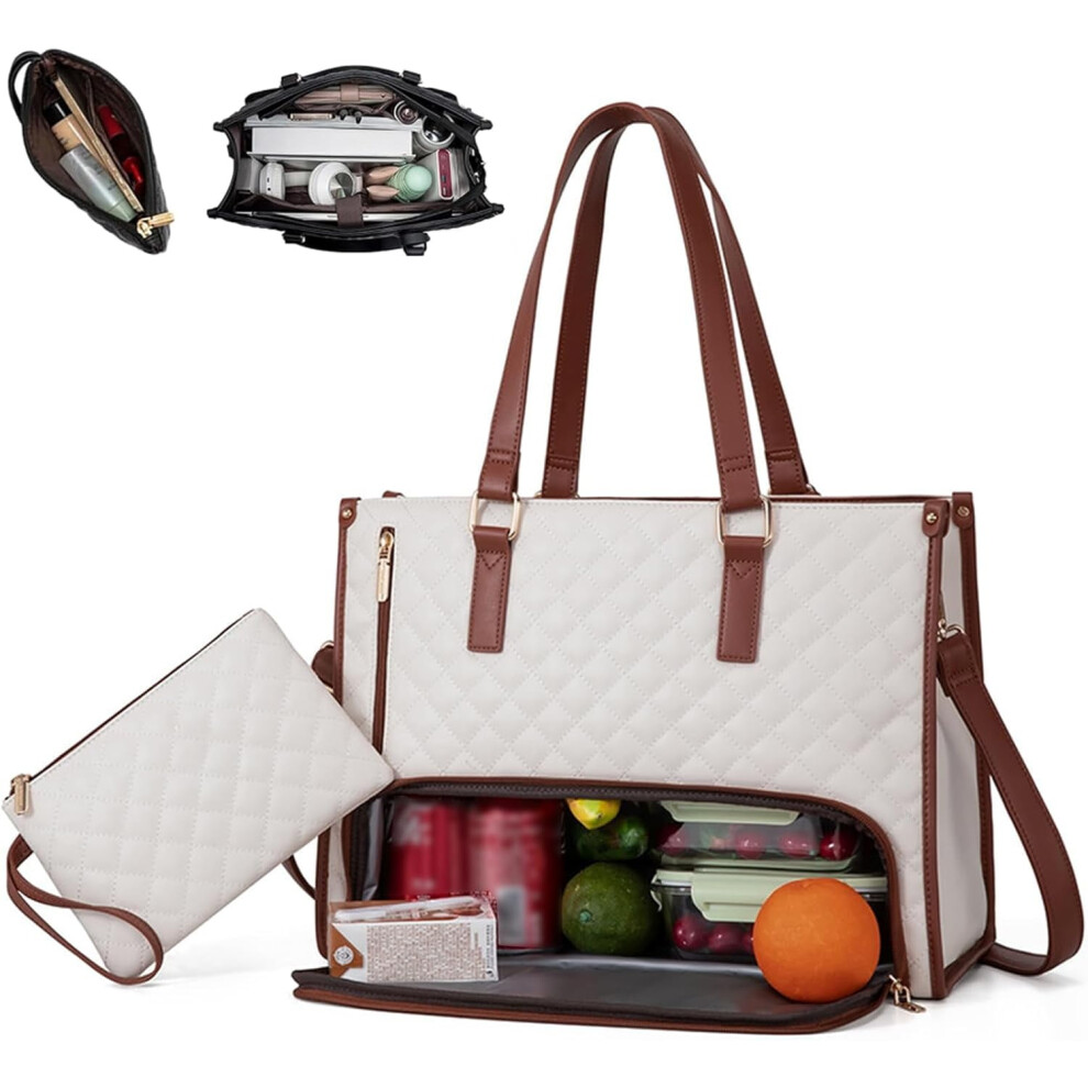 Tote And Lunch Bag With 15.6" Laptop Compartment Beige 9132278162591