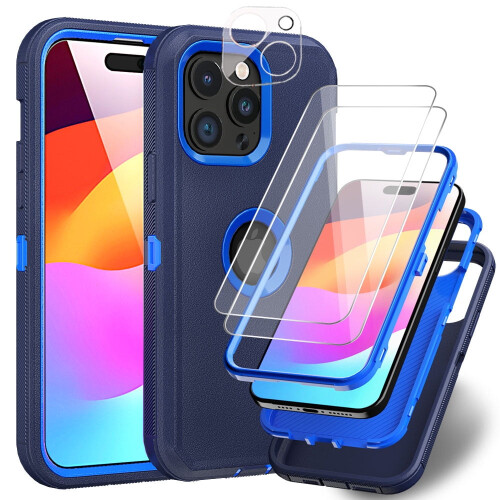 Capa para iPhone 15 Pro Max com protetor de tela e lente na cor preta.