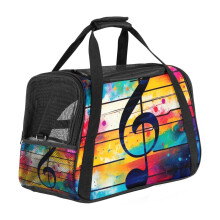 Bolsa transportadora para mascotas de tela suave con estampado de notas musicales tie-dye para mascotas pequeñas