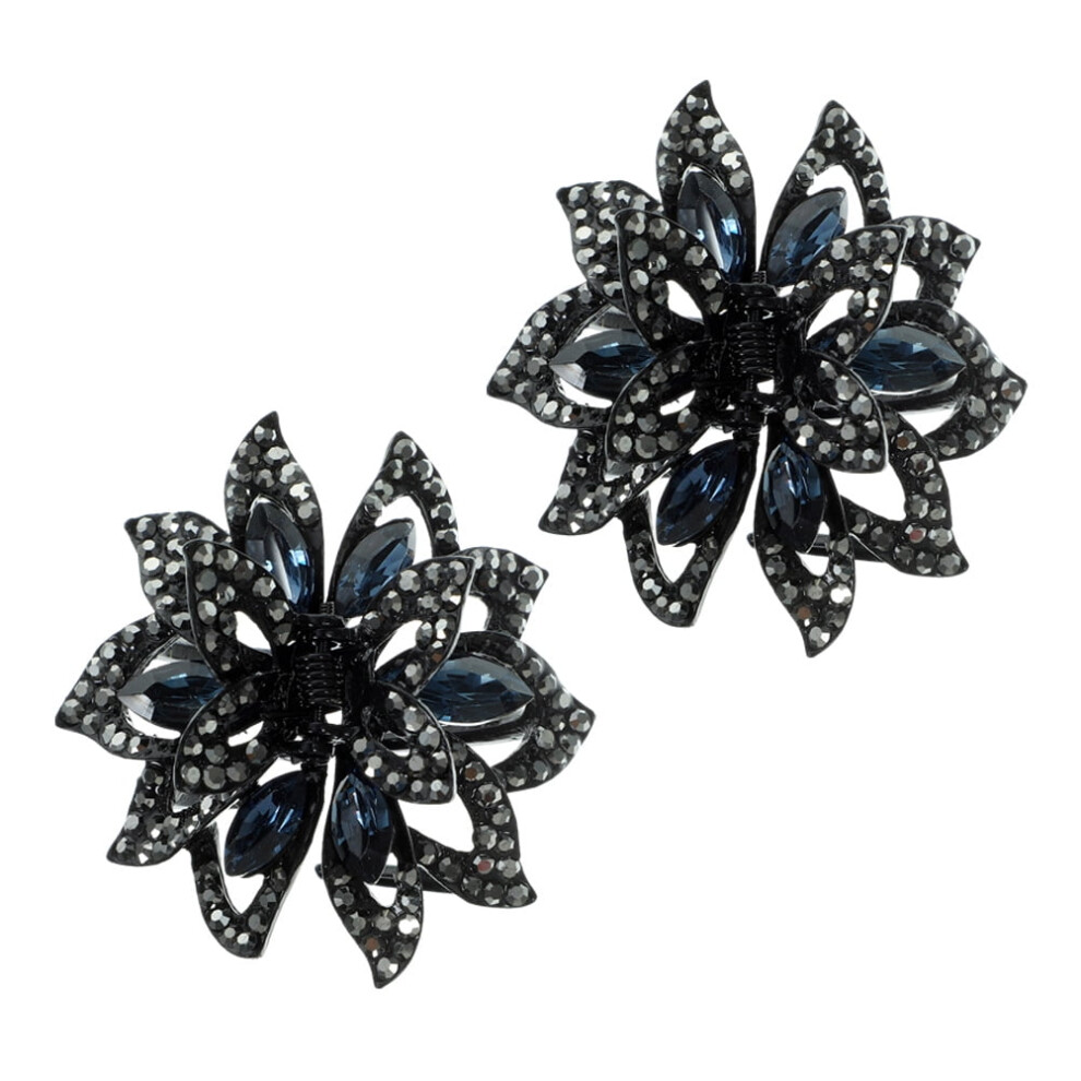 Unisex Rhinestone Flower Claw Hair Clip, Metal, 2 Pcs