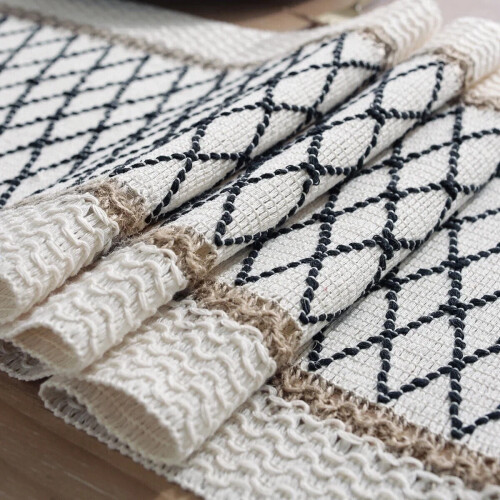 Boho Table Runner Cotton & Burlap with Tassels 1