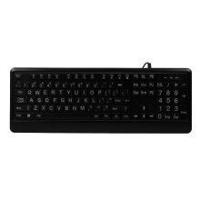 Teclado com fio de 104 teclas com letras grandes e retroiluminação branca.