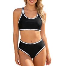 Breathable Printed Tankini Top And Bottom Briefs Quick-Black XL