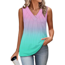 Women's Sleeveless Tops, Loose Fit, V-Neck, Summer,-Mint XXL