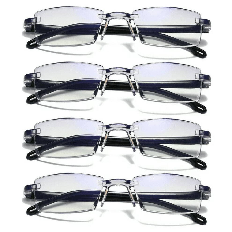 Rimless Blue Light Blocking Reading Glasses 4-Pack