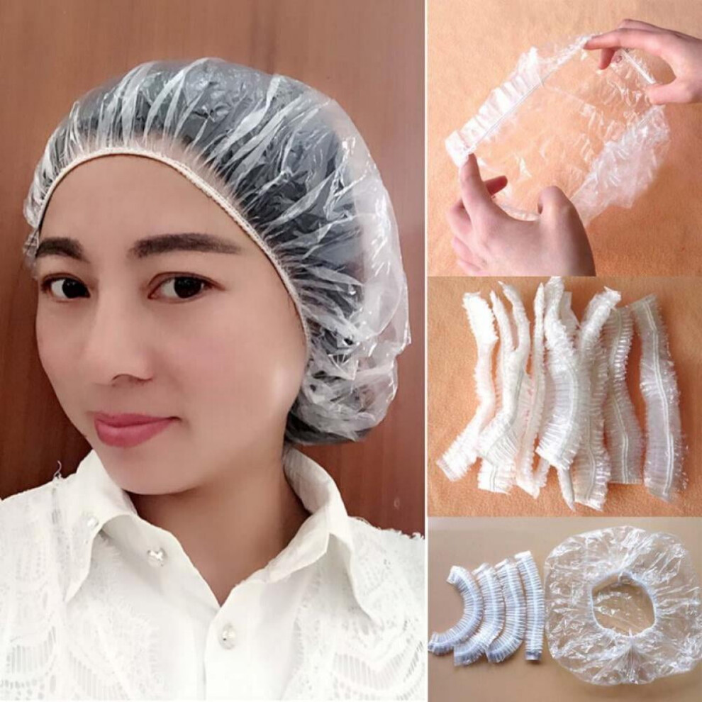 100pcs Clear Disposable Elastic Shower Caps