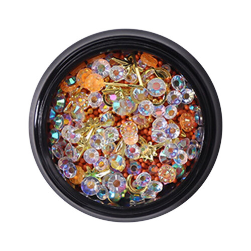 Acessórios para unhas com esferas de aço e pérolas de cristal misto