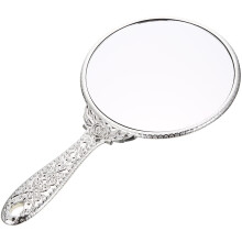 Vintage ronde handspiegel in zilver, 1 stuk